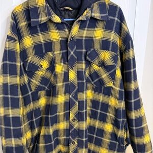 Men's Yellow & Navy Plaid Button-Down Shirt Jacket